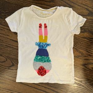Mini Boden 5-6 sequin bunny top short sleeve rainbow bunny Easter spring